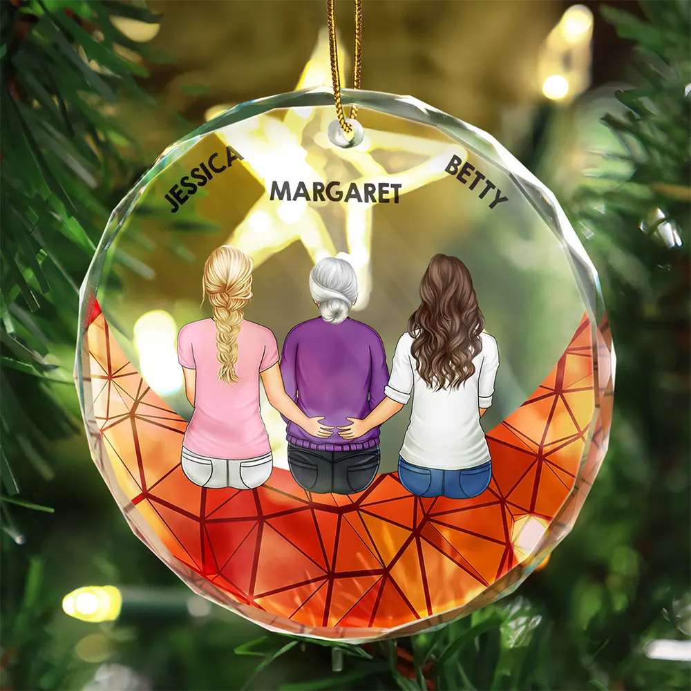 Family Sitting On The Moon - Stained Effect Printed, Personalized Circle Glass Ornament
