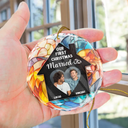Custom Photo Couple Our First Christmas In Our New Home - Stained Effect Printed, Personalized Circle Glass Ornament