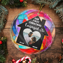 Custom Photo Couple Our First Christmas In Our New Home - Stained Effect Printed, Personalized Circle Glass Ornament