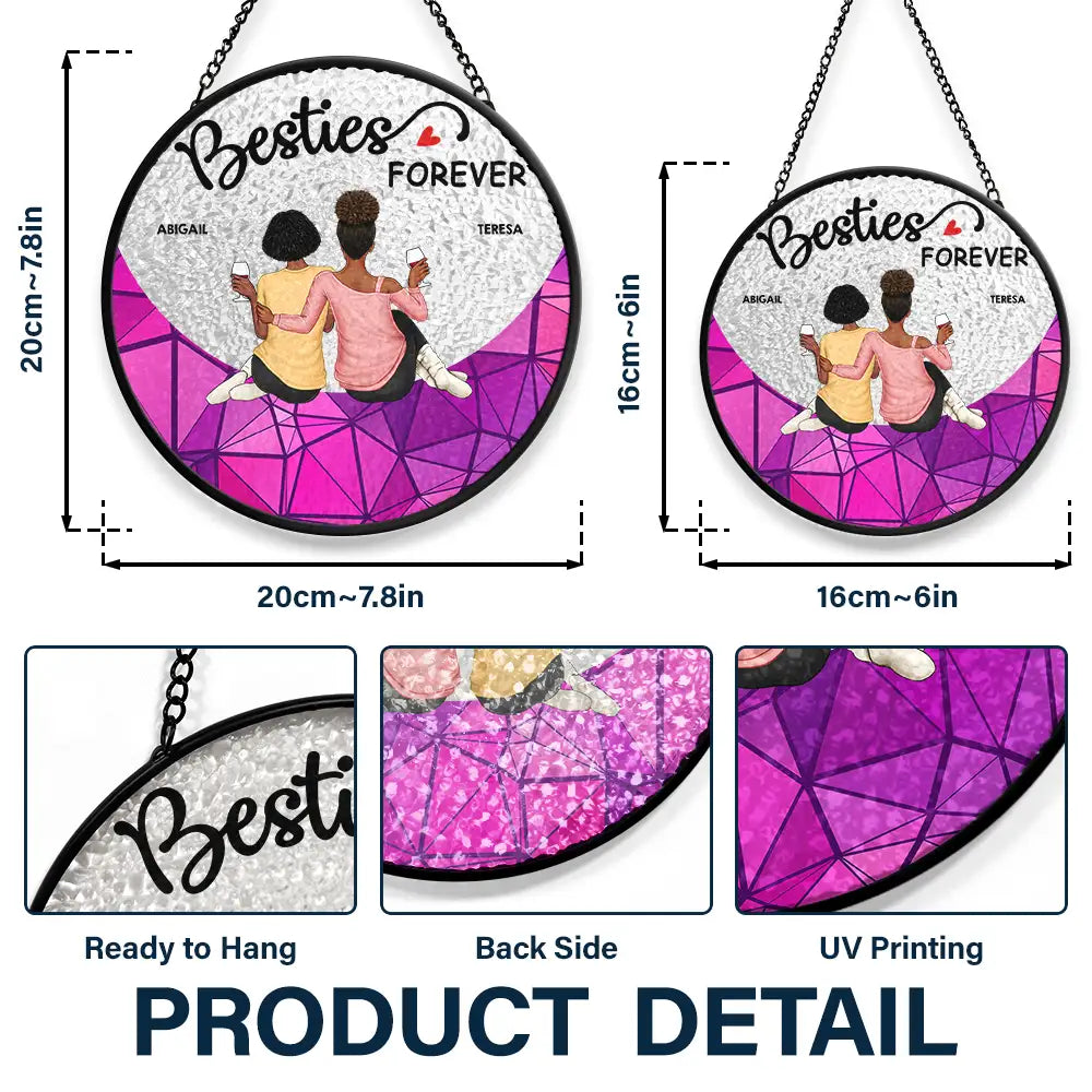 Besties Forever Sisters - Personalized Stained Glass Window Hanging Suncatcher