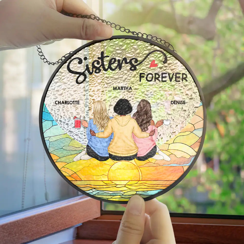 Besties Forever Sisters - Personalized Stained Glass Window Hanging Suncatcher