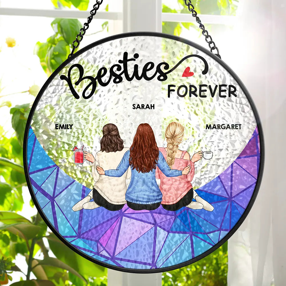 Besties Forever Sisters - Personalized Stained Glass Window Hanging Suncatcher