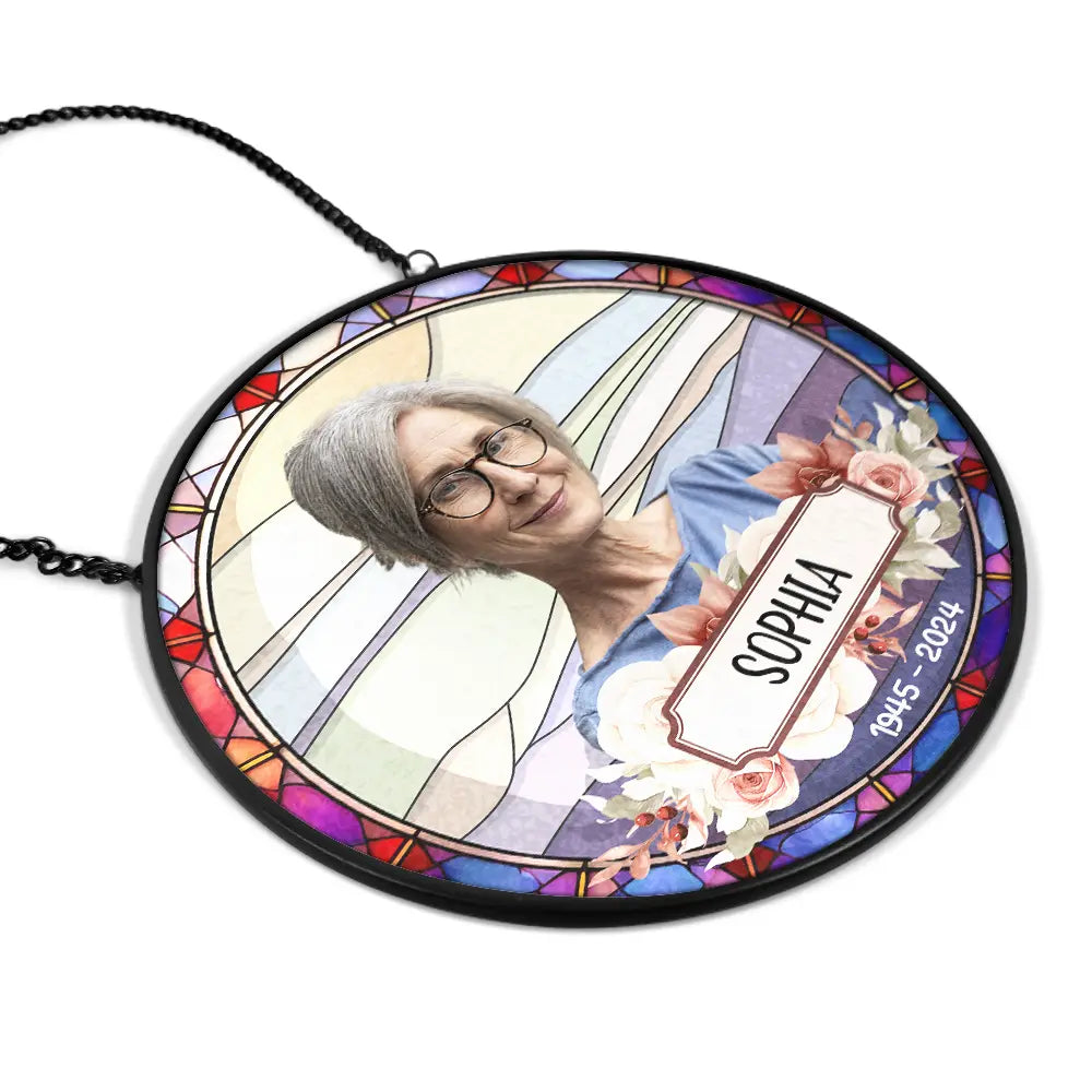 Custom Photo In Loving Memory Dog Cat - Personalized Stained Glass Window Hanging Suncatcher
