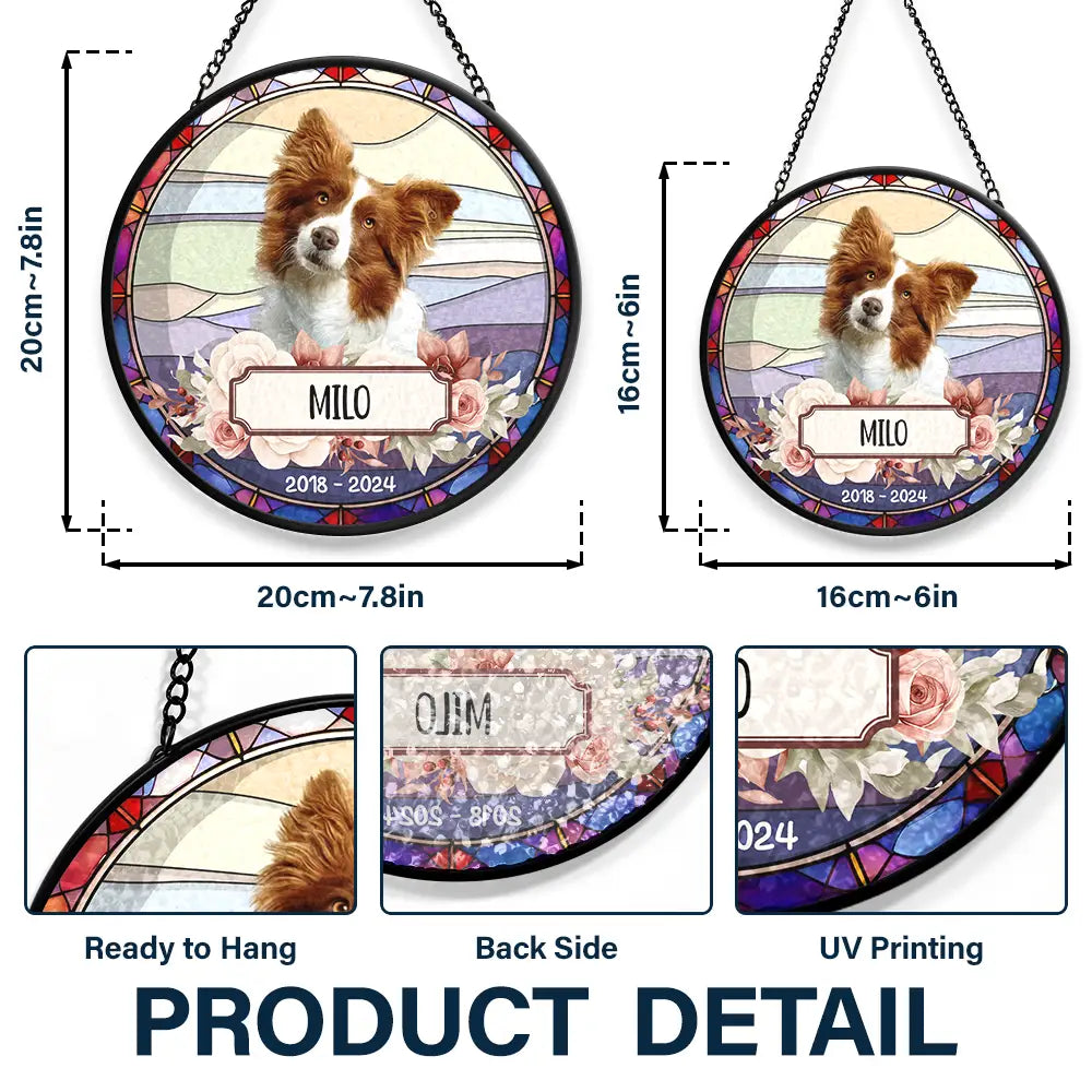 Custom Photo In Loving Memory Dog Cat - Personalized Stained Glass Window Hanging Suncatcher
