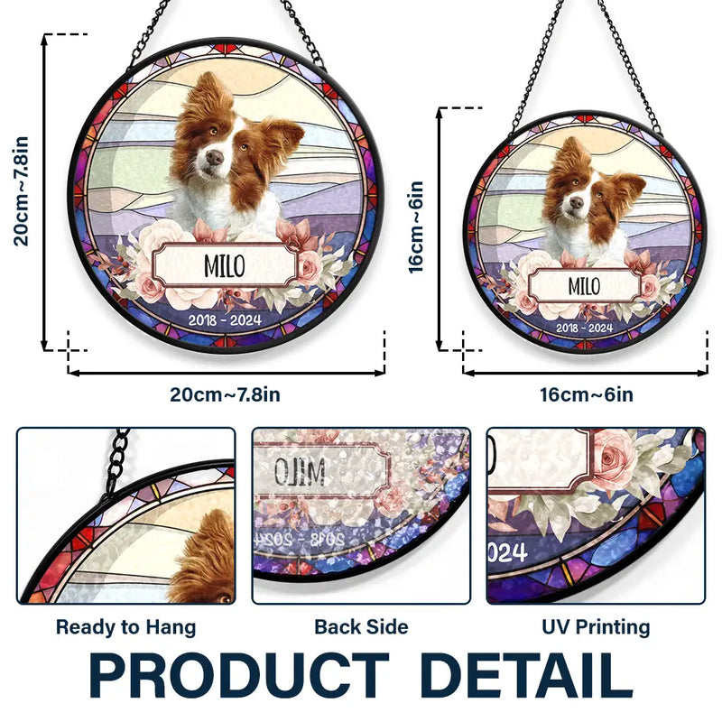 Custom Photo In Loving Memory Dog Cat - Personalized Stained Glass Window Hanging Suncatcher