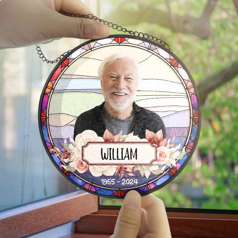 Custom Photo In Loving Memory Dog Cat - Personalized Stained Glass Window Hanging Suncatcher