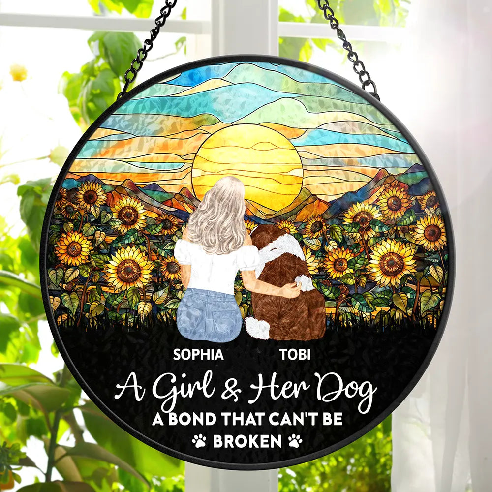 A Bond That Can't Be Broken Dog - Personalized Stained Glass Window Hanging Suncatcher