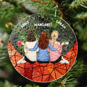 Besties Hugging Back Sitting On The Moon - Personalized Stained Glass Ornament