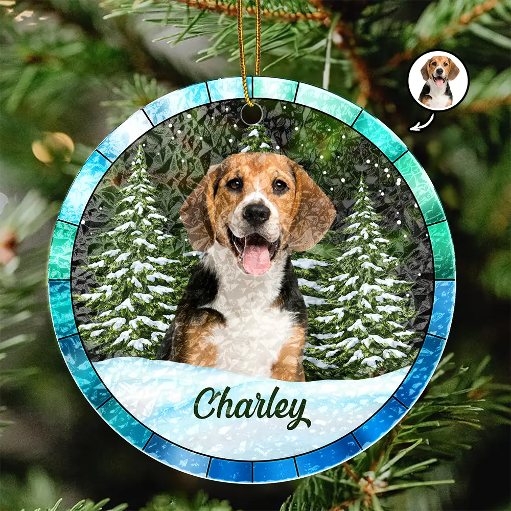 Custom Photo Christmas Pet Lovers - Personalized Stained Glass Ornament