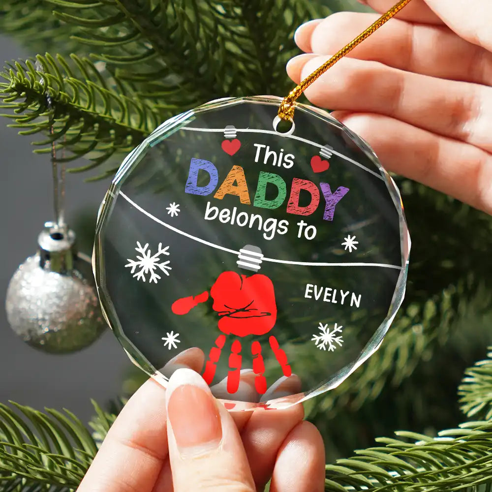 This Grandpa Daddy Belongs To Grandkids - Personalized Circle Glass Ornament