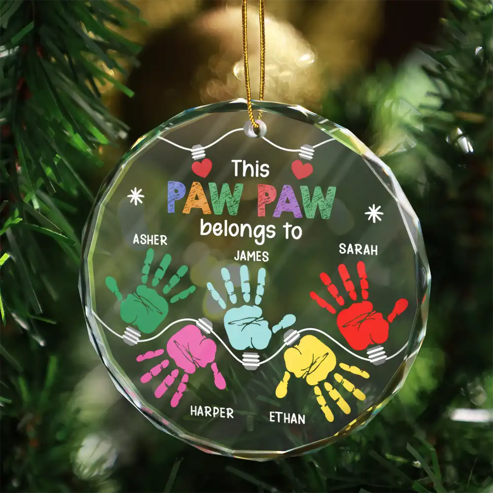 This Grandpa Daddy Belongs To Grandkids - Personalized Circle Glass Ornament