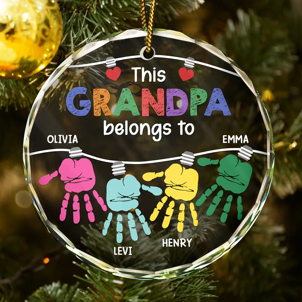 This Grandpa Daddy Belongs To Grandkids - Personalized Circle Glass Ornament