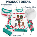 Family - Flat Art Family Square Pattern Winter Christmas Tree - Personalized Unisex Ugly Sweater