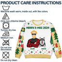 Family - Flat Art Family Square Pattern Winter Christmas Tree - Personalized Unisex Ugly Sweater