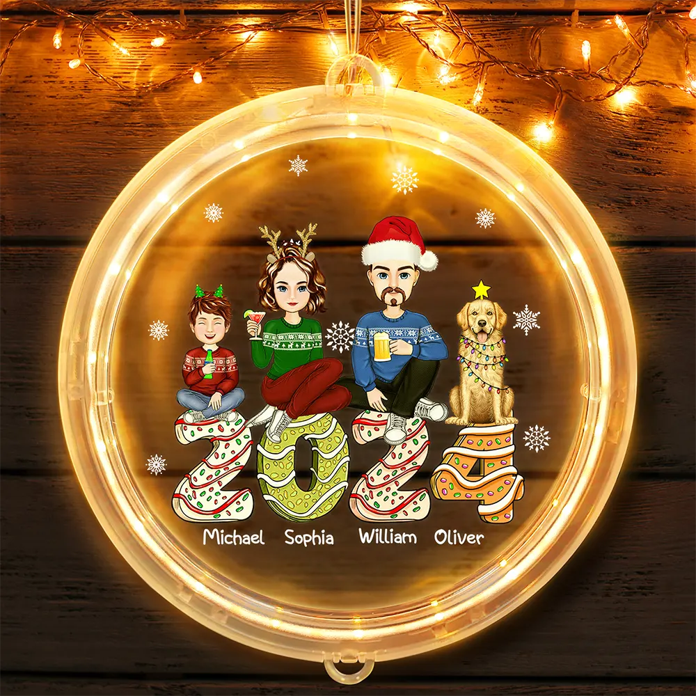 Gift For Couples, Family, Pet Lovers - Family 2024 Cake, Cookie Christmas Gift For Parent, Kid, Baby - Personalized LED Pendant Light
