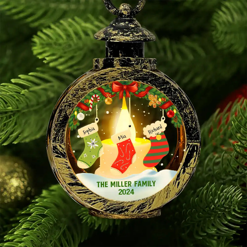 Family, Pet Lovers - Family Christmas Stockings Parents Kids Pets - Personalized Candlelight Lantern Ornament