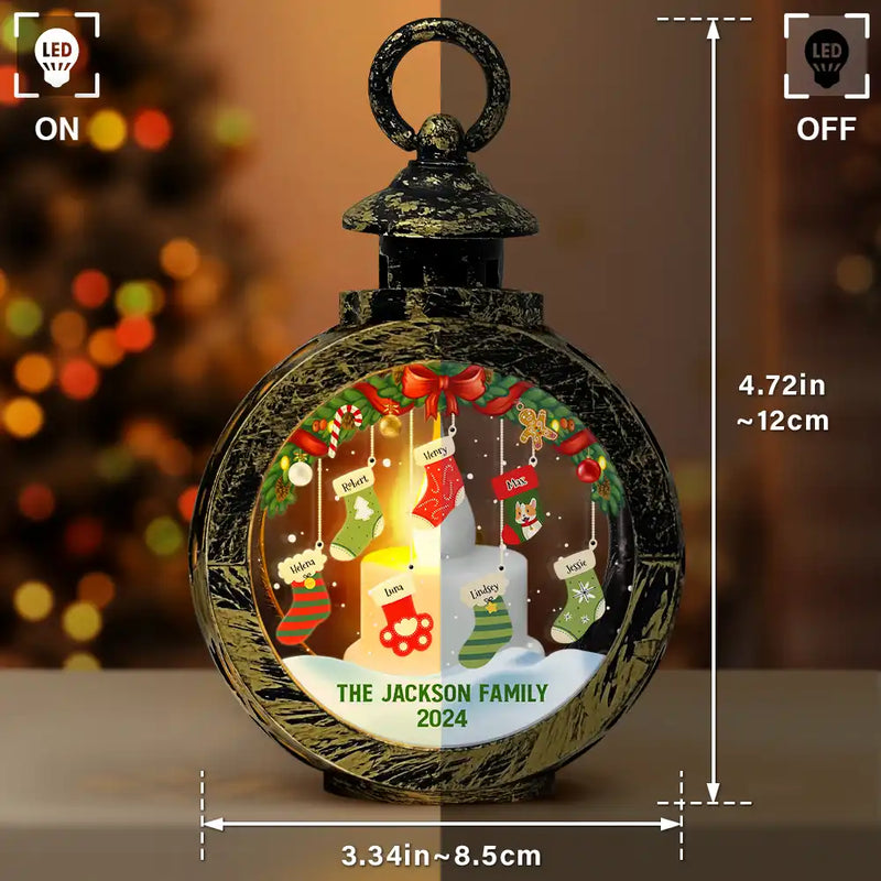 Family, Pet Lovers - Family Christmas Stockings Parents Kids Pets - Personalized Candlelight Lantern Ornament