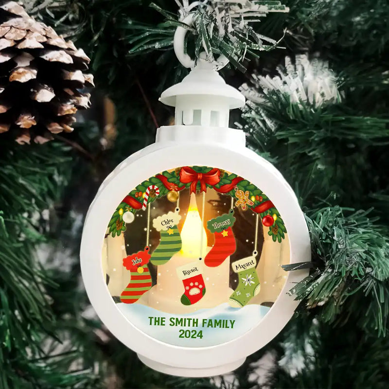 Family, Pet Lovers - Family Christmas Stockings Parents Kids Pets - Personalized Candlelight Lantern Ornament