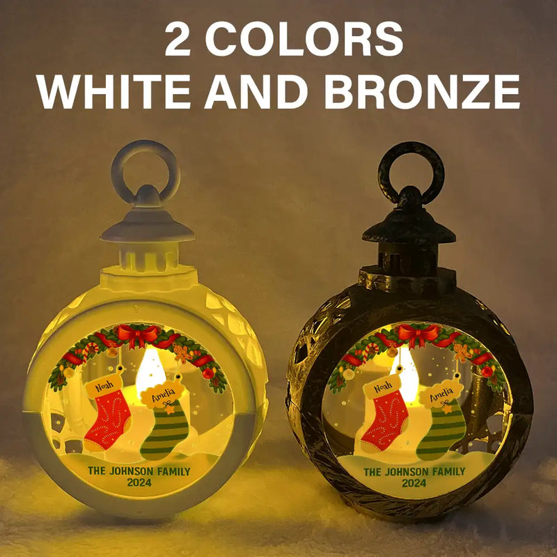 Family, Pet Lovers - Family Christmas Stockings Parents Kids Pets - Personalized Candlelight Lantern Ornament