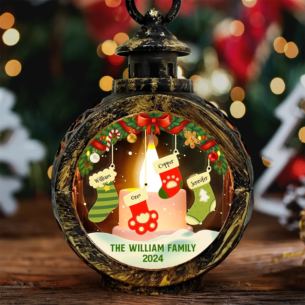 Family Christmas Stockings Parents Kids Pets - Personalized Candlelight Lantern Ornament