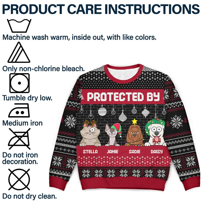 Pet Lovers, Gift For Kids - Protected By Dogs And Cats Funny Pet - Personalized Unisex Ugly Sweater