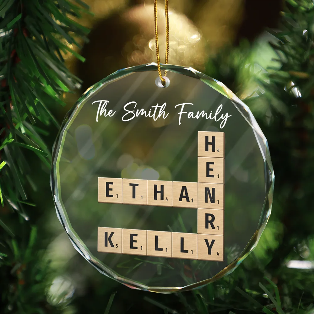 Custom Family Name Crossword Scrabble - Personalized Glass Ornament