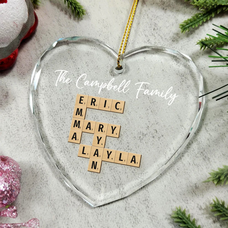 Custom Family Name Crossword Scrabble - Personalized Glass Ornament