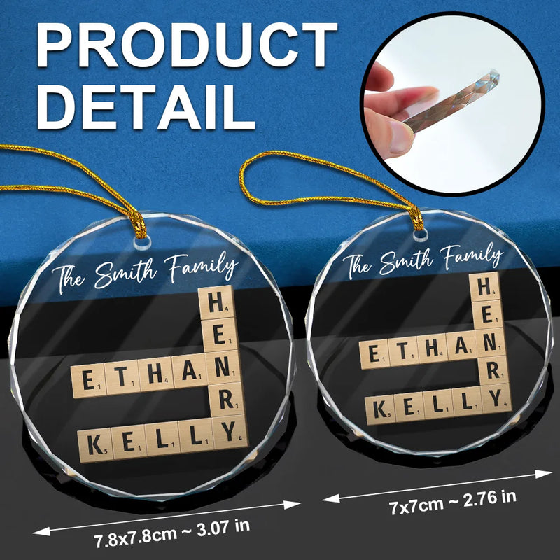 Custom Family Name Crossword Scrabble - Personalized Glass Ornament