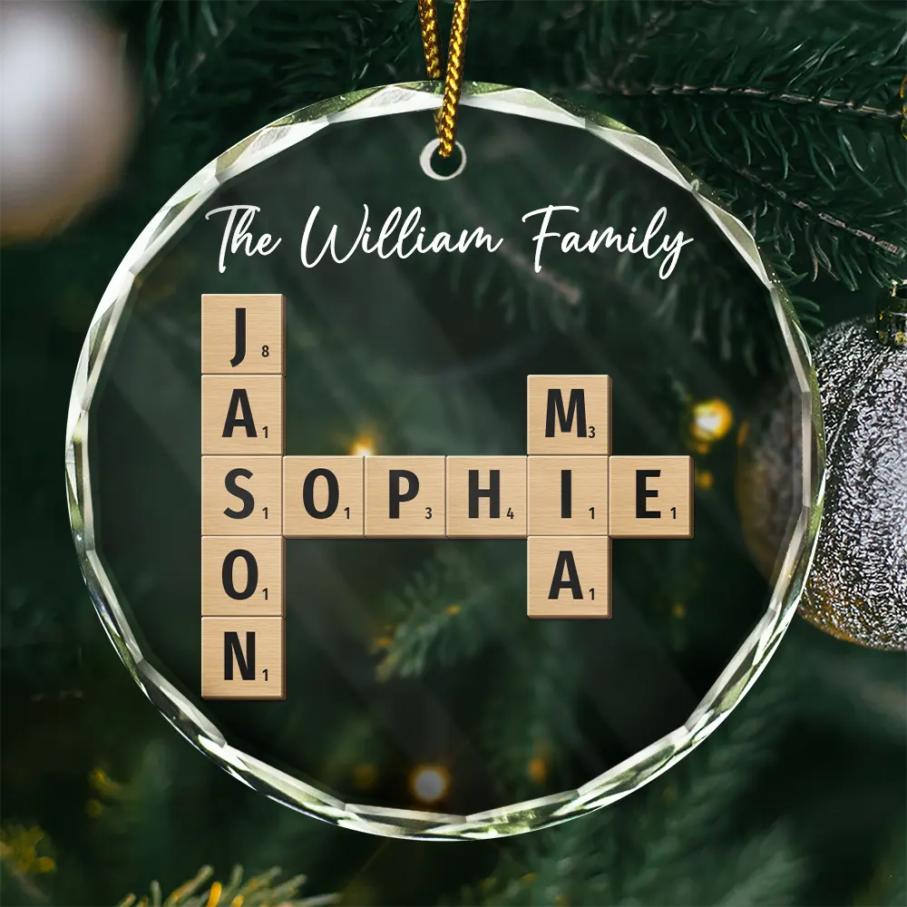 Family - Custom Family Name Crossword Scrabble - Personalized Glass Ornament