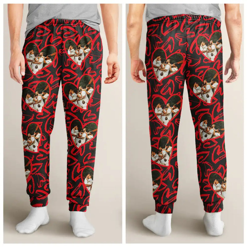 Gift For Couples, Gift For Wife, Gift For Husband - Custom Photo I Love My Wife Full Heart - Personalized Pajama Pants
