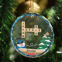 Gift For Grandparents - Papa Nana Snowman Crossword Scrabble - Personalized Circle Glass Ornament