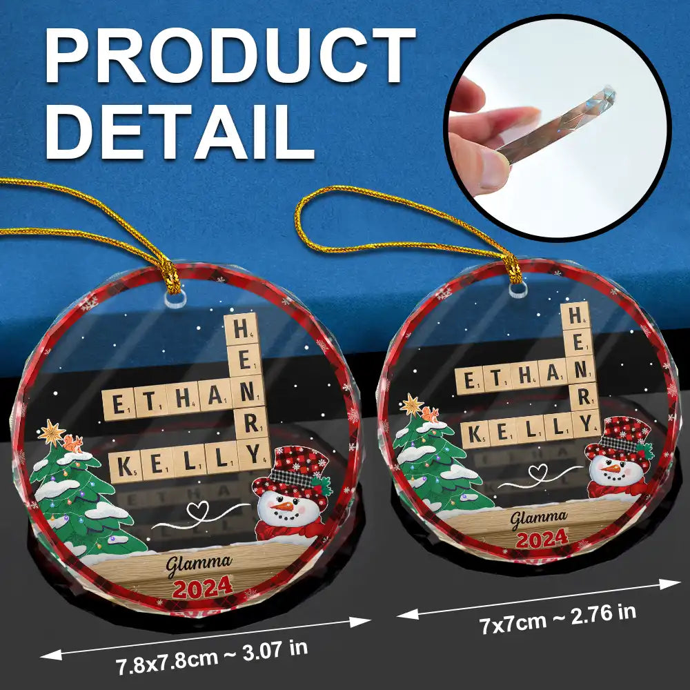 Gift For Grandparents - Papa Nana Snowman Crossword Scrabble - Personalized Circle Glass Ornament