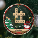 Gift For Grandparents - Papa Nana Snowman Crossword Scrabble - Personalized Circle Glass Ornament