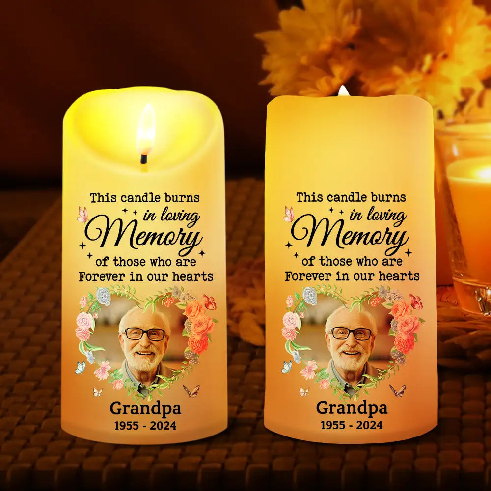 Memorial, Family -
Custom Photo This Candle Burns In Loving Memory - Personalized Flameless LED Candle