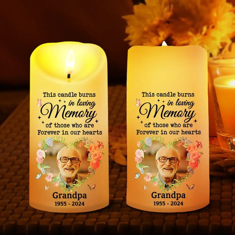Memorial, Family - 
Custom Photo This Candle Burns In Loving Memory - Personalized Flameless LED Candle