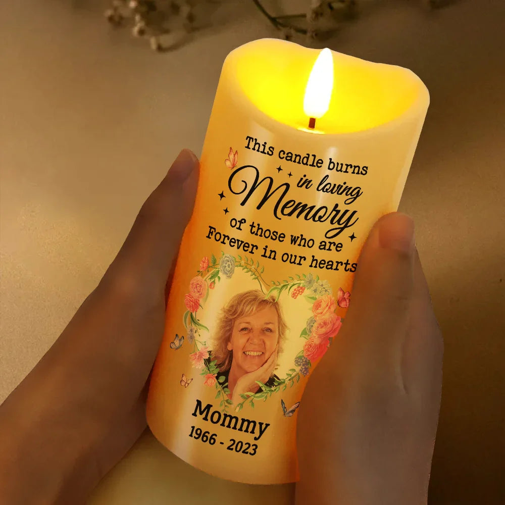 Memorial, Family -
Custom Photo This Candle Burns In Loving Memory - Personalized Flameless LED Candle