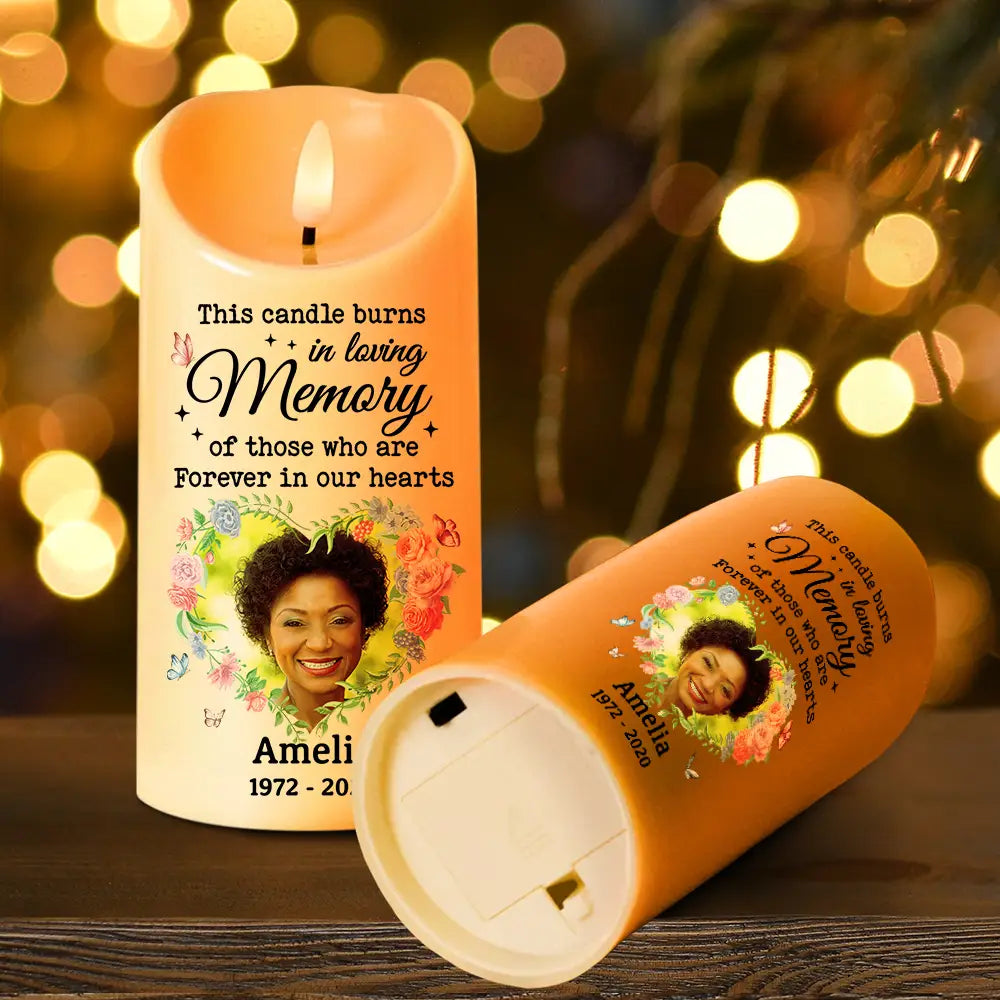 Memorial, Family -
Custom Photo This Candle Burns In Loving Memory - Personalized Flameless LED Candle