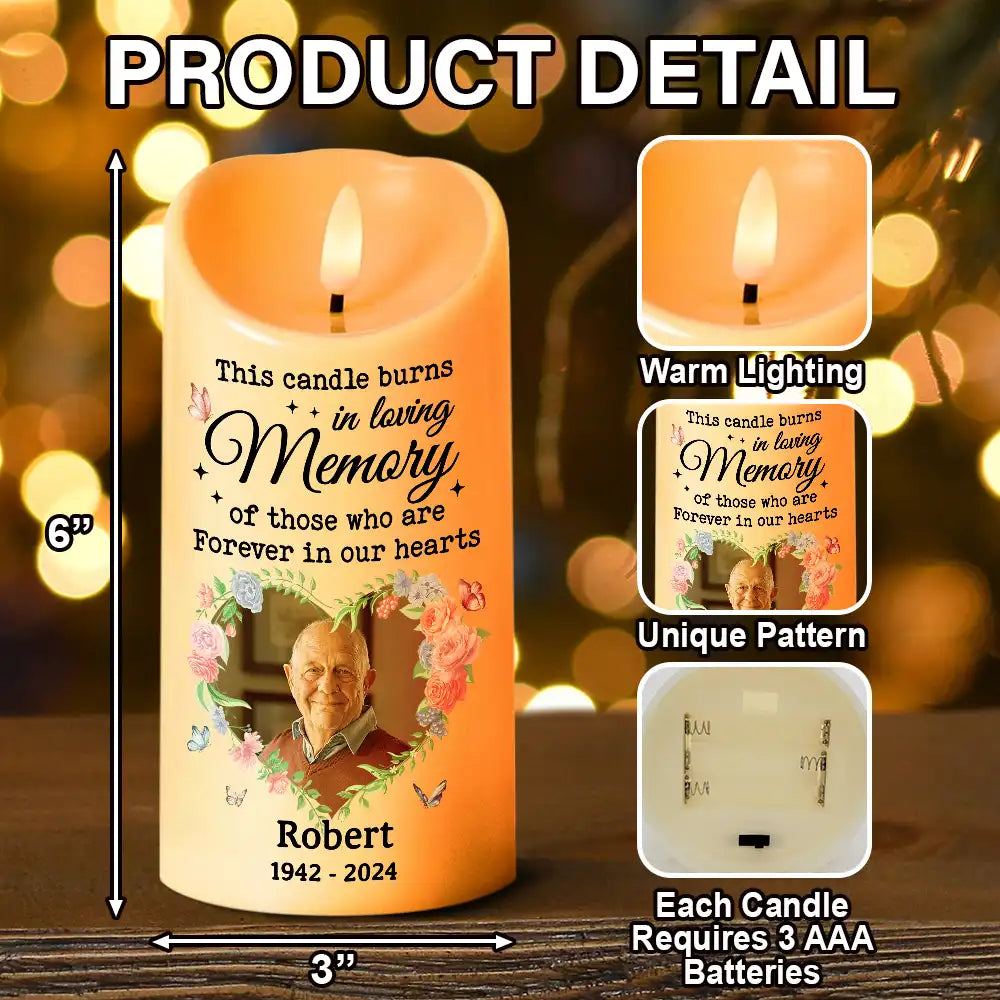 Memorial, Family - 
Custom Photo This Candle Burns In Loving Memory - Personalized Flameless LED Candle