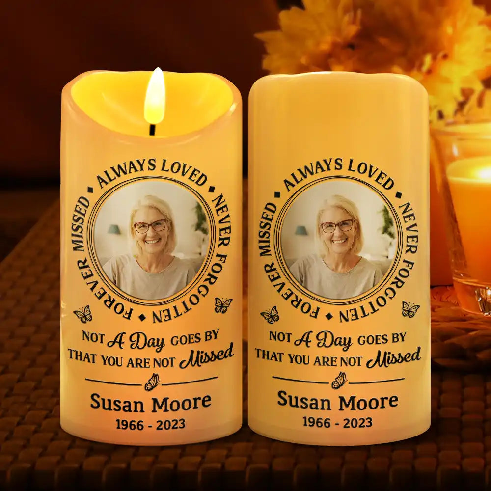 Christmas,Memorial,Custom Photo,Family,Sad - Custom Photo Memorial Always Loved Never Forgotten - Personalized Flameless LED Candle