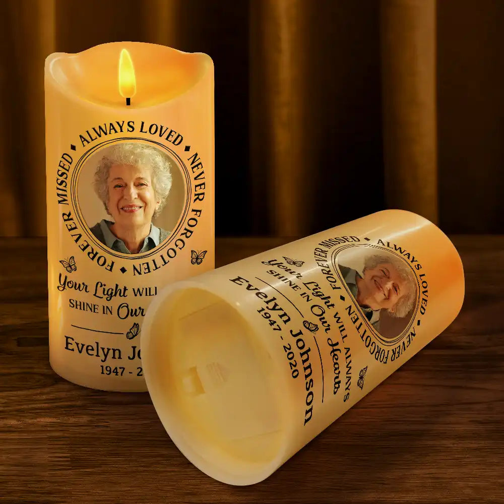 Christmas,Memorial,Custom Photo,Family,Sad - Custom Photo Memorial Always Loved Never Forgotten - Personalized Flameless LED Candle