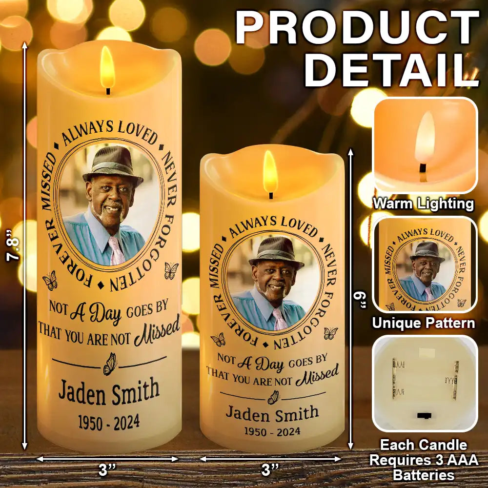 Christmas,Memorial,Custom Photo,Family,Sad - Custom Photo Memorial Always Loved Never Forgotten - Personalized Flameless LED Candle