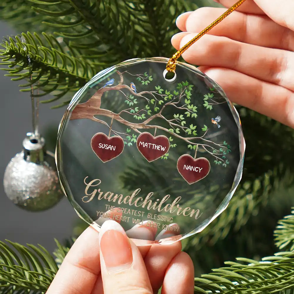 Gift For Grandparents - Grandkids Make Life More Grand Tree Of Hearts Grandma Grandpa - Personalized Glass Ornament