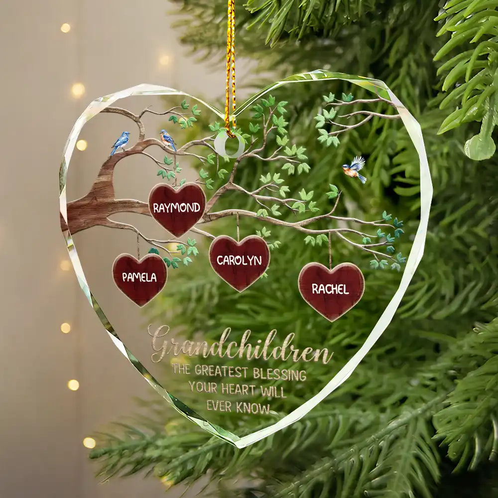 Gift For Grandparents - Grandkids Make Life More Grand Tree Of Hearts Grandma Grandpa - Personalized Glass Ornament