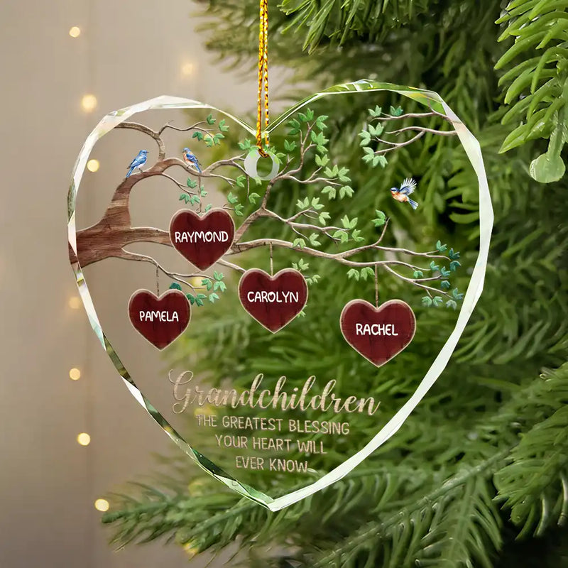 Gift For Grandparents - Grandkids Make Life More Grand Tree Of Hearts Grandma Grandpa - Personalized Glass Ornament