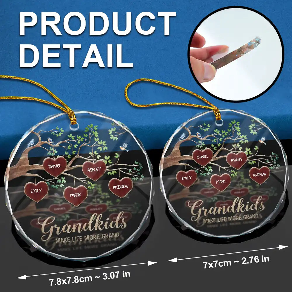Gift For Grandparents - Grandkids Make Life More Grand Tree Of Hearts Grandma Grandpa - Personalized Glass Ornament