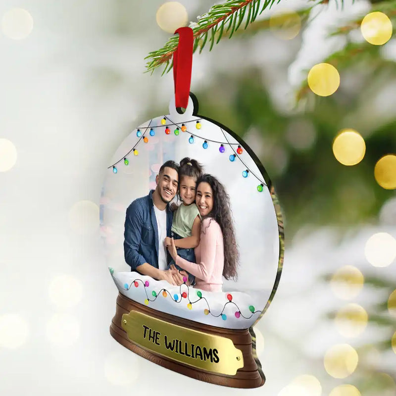 Christmas,Custom Photo,Family,Happy - Custom Photo Family And Friend Snow Globe - Personalized Custom Shaped Mirror Ornament