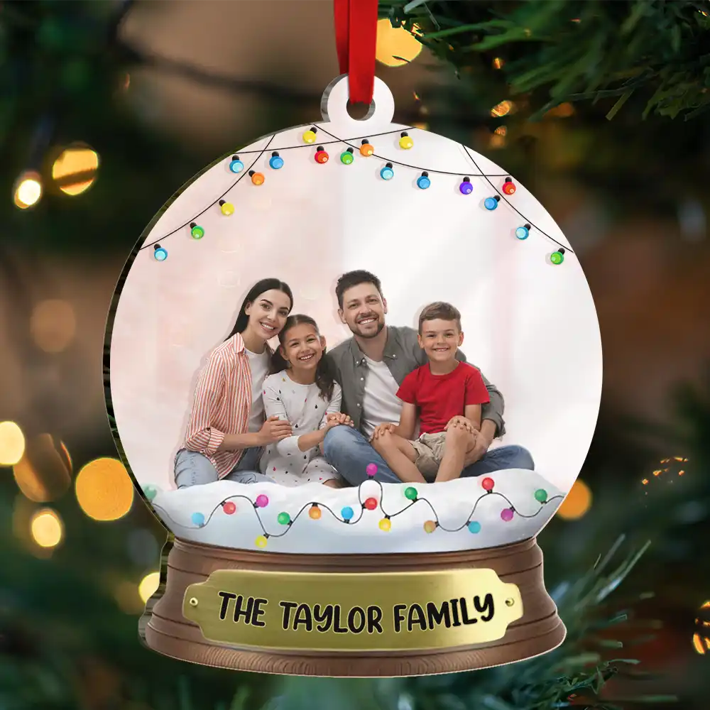 Christmas,Custom Photo,Family,Happy - Custom Photo Family And Friend Snow Globe - Personalized Custom Shaped Mirror Ornament
