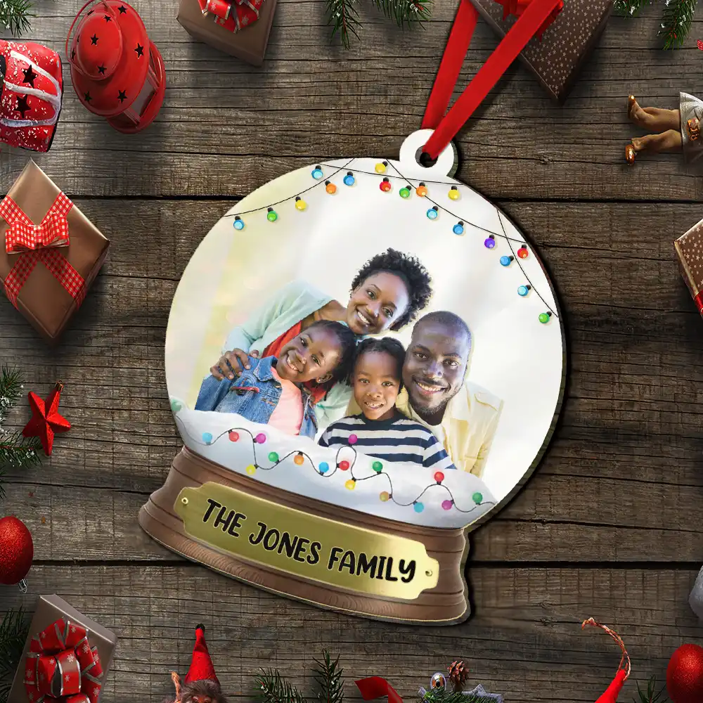 Christmas,Custom Photo,Family,Happy - Custom Photo Family And Friend Snow Globe - Personalized Custom Shaped Mirror Ornament