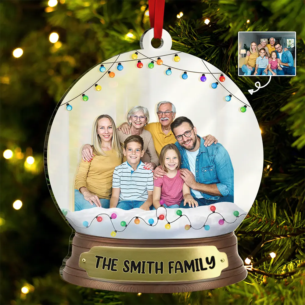 Custom Photo Family And Friend Snow Globe - Personalized Custom Shaped Mirror Ornament