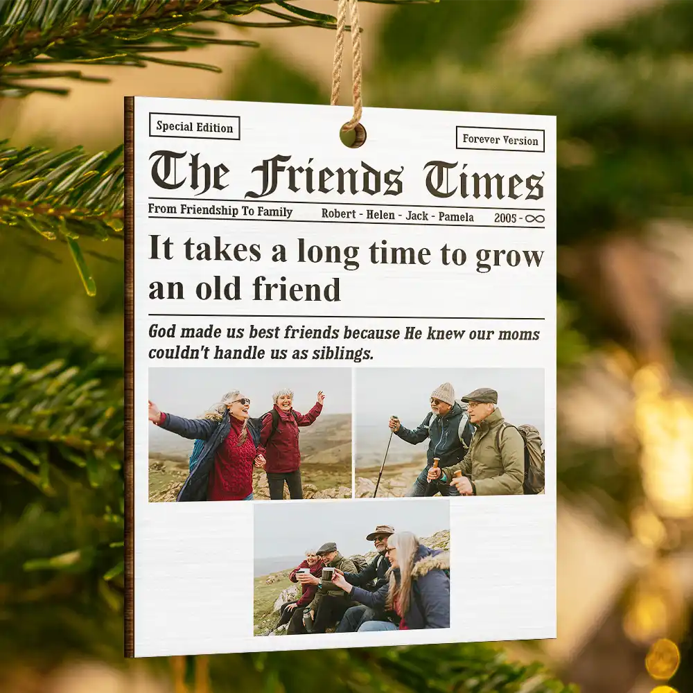 Christmas,Custom Photo,Happy,Gift For Bestie - Custom Photo The Bestie Times From Friendship To Family - Personalized Custom Shaped Wooden Ornament